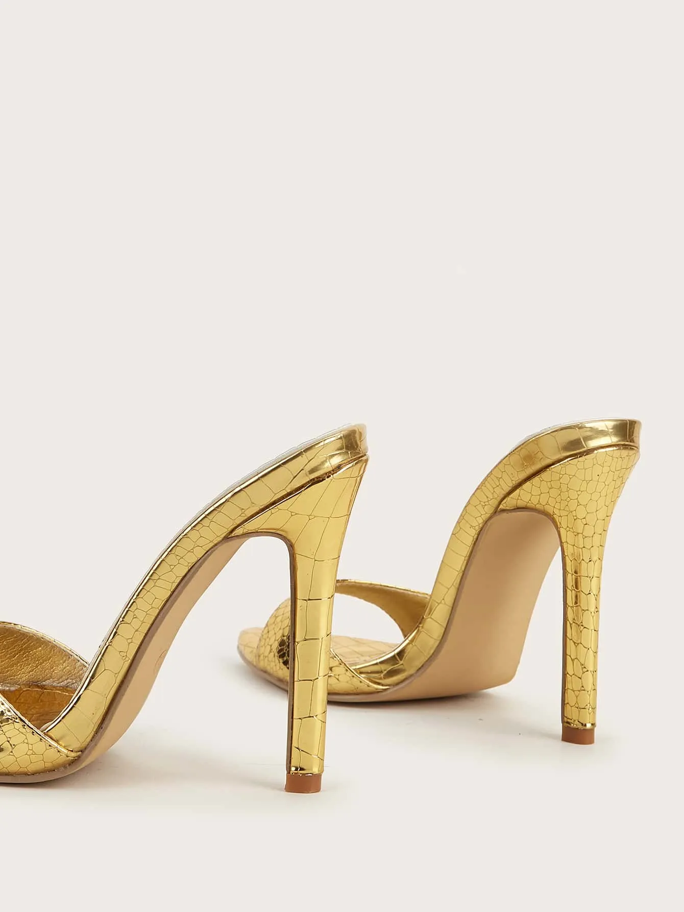 Gold Crocodile Metallic Stiletto Heeled Mule Sandals