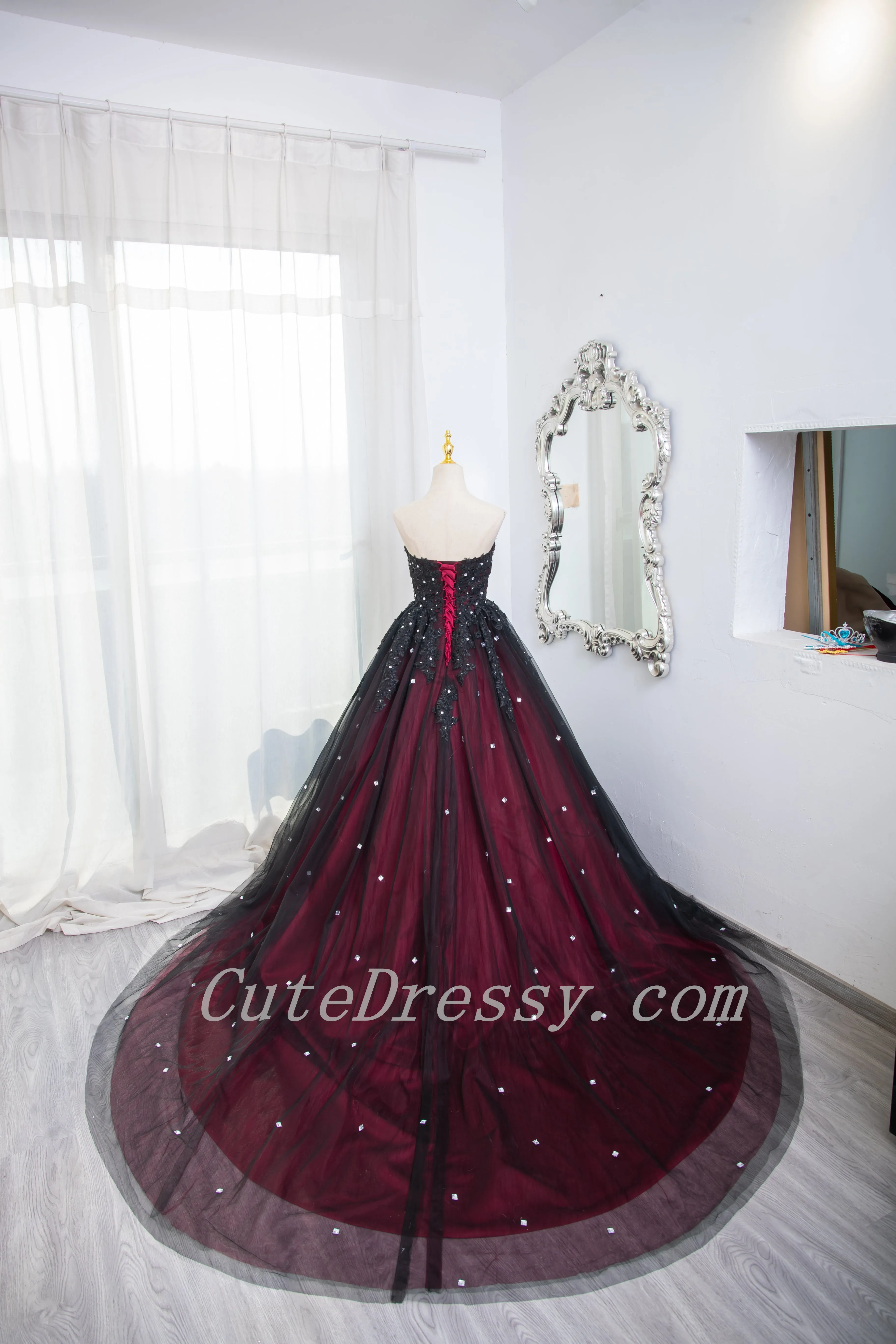 Gorgeous Black and Red High Neckline Ball Gown Sweet 16 Dress, Black and Red Formal Dress