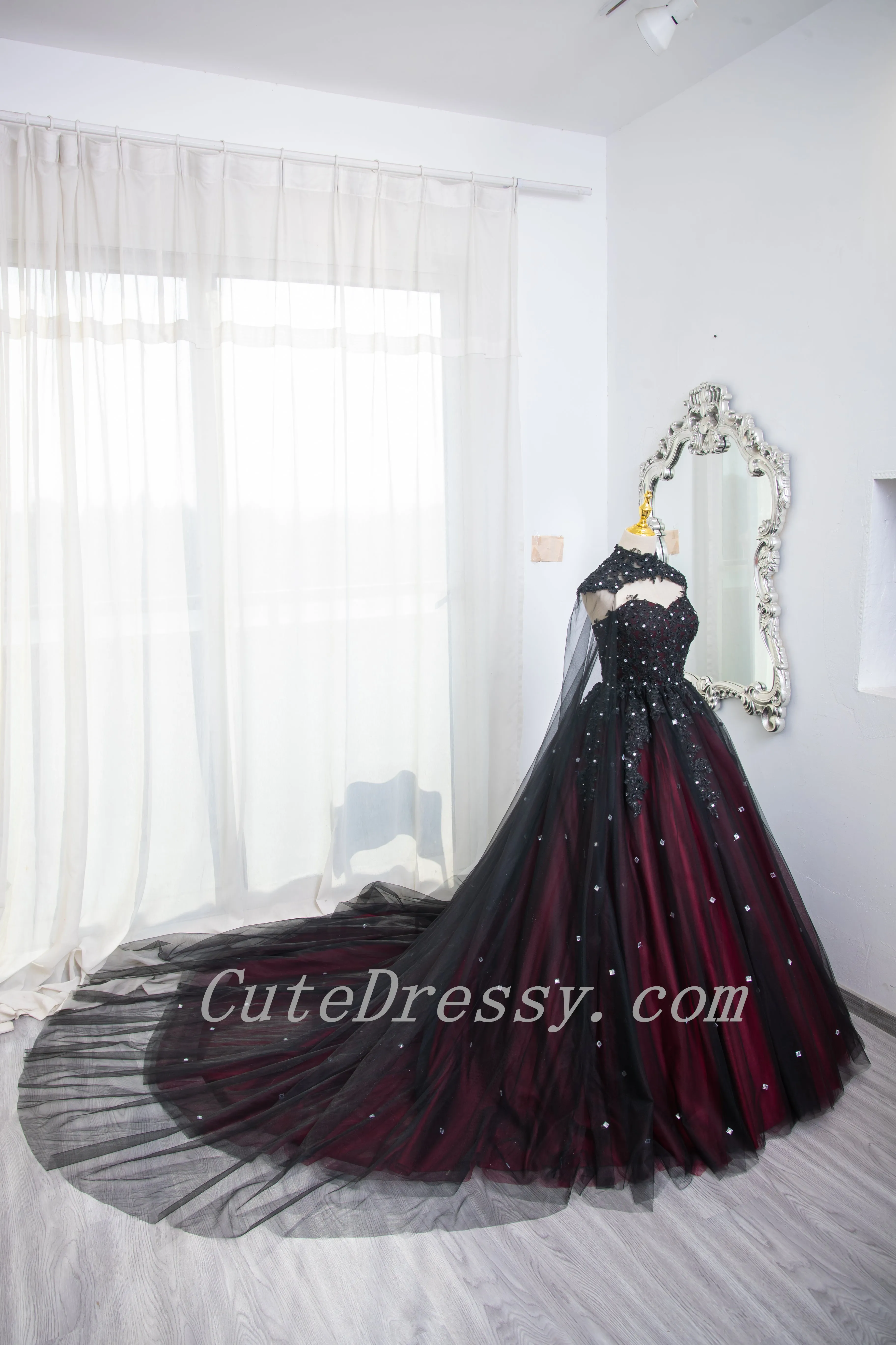 Gorgeous Black and Red High Neckline Ball Gown Sweet 16 Dress, Black and Red Formal Dress