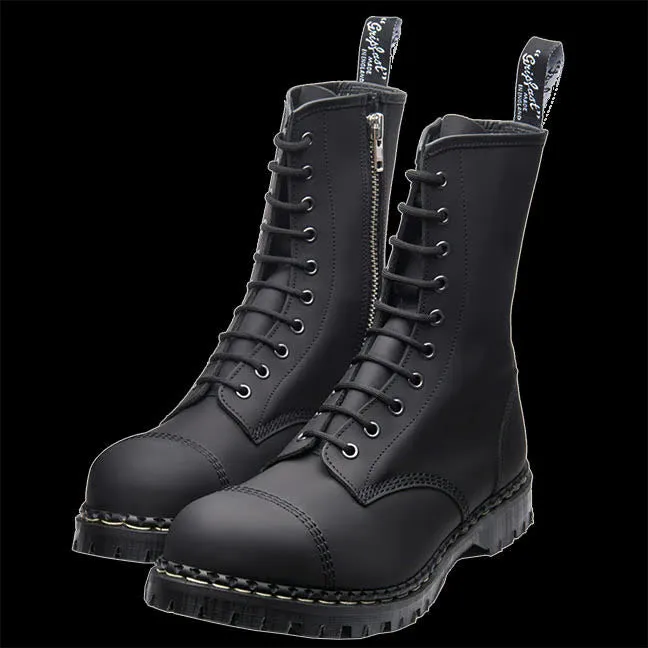 GripFast Black Greasy 10 Eye Steel Toe Zip Boot