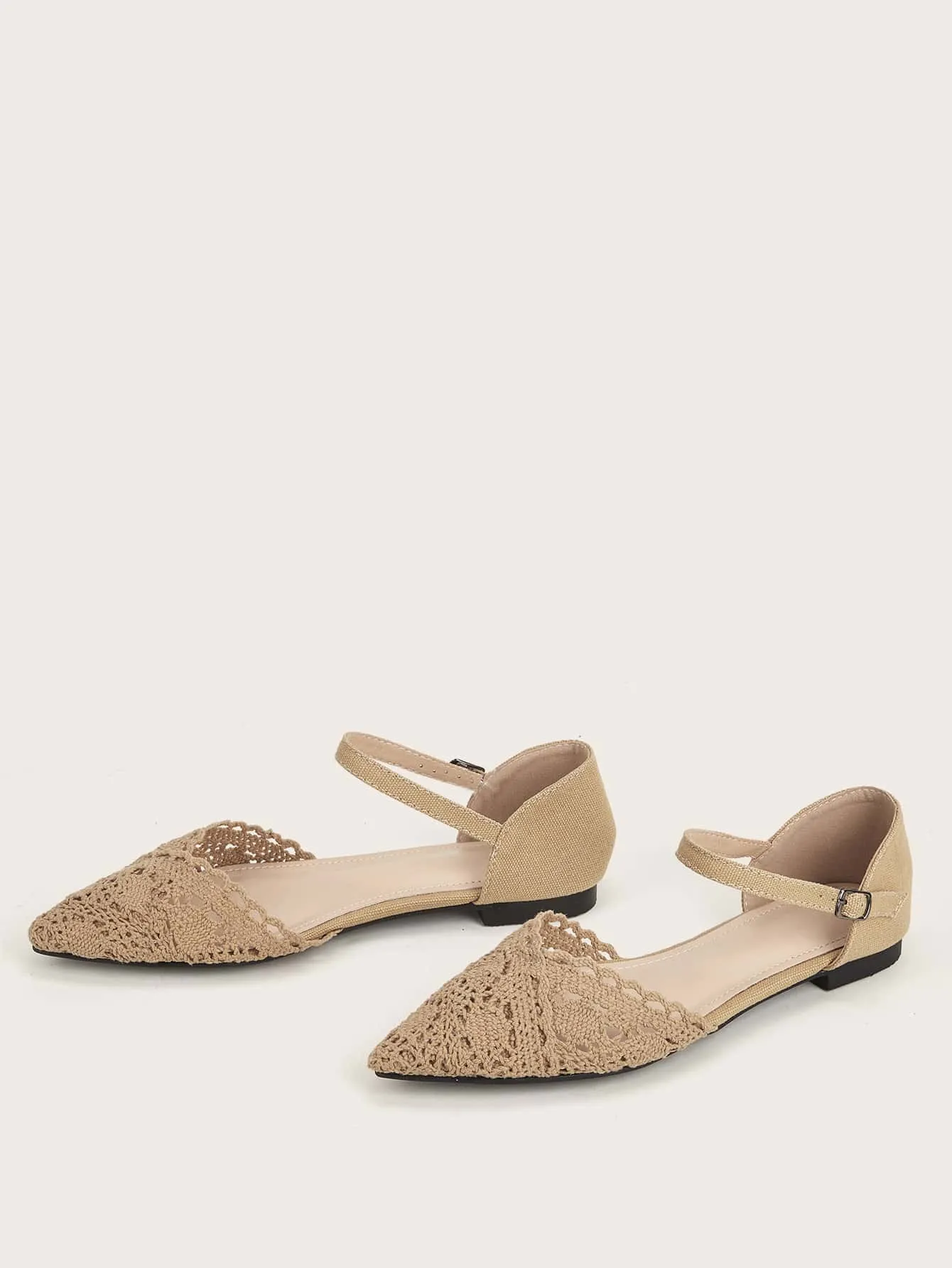 Guipure Lace Insert Ankle Strap Flats