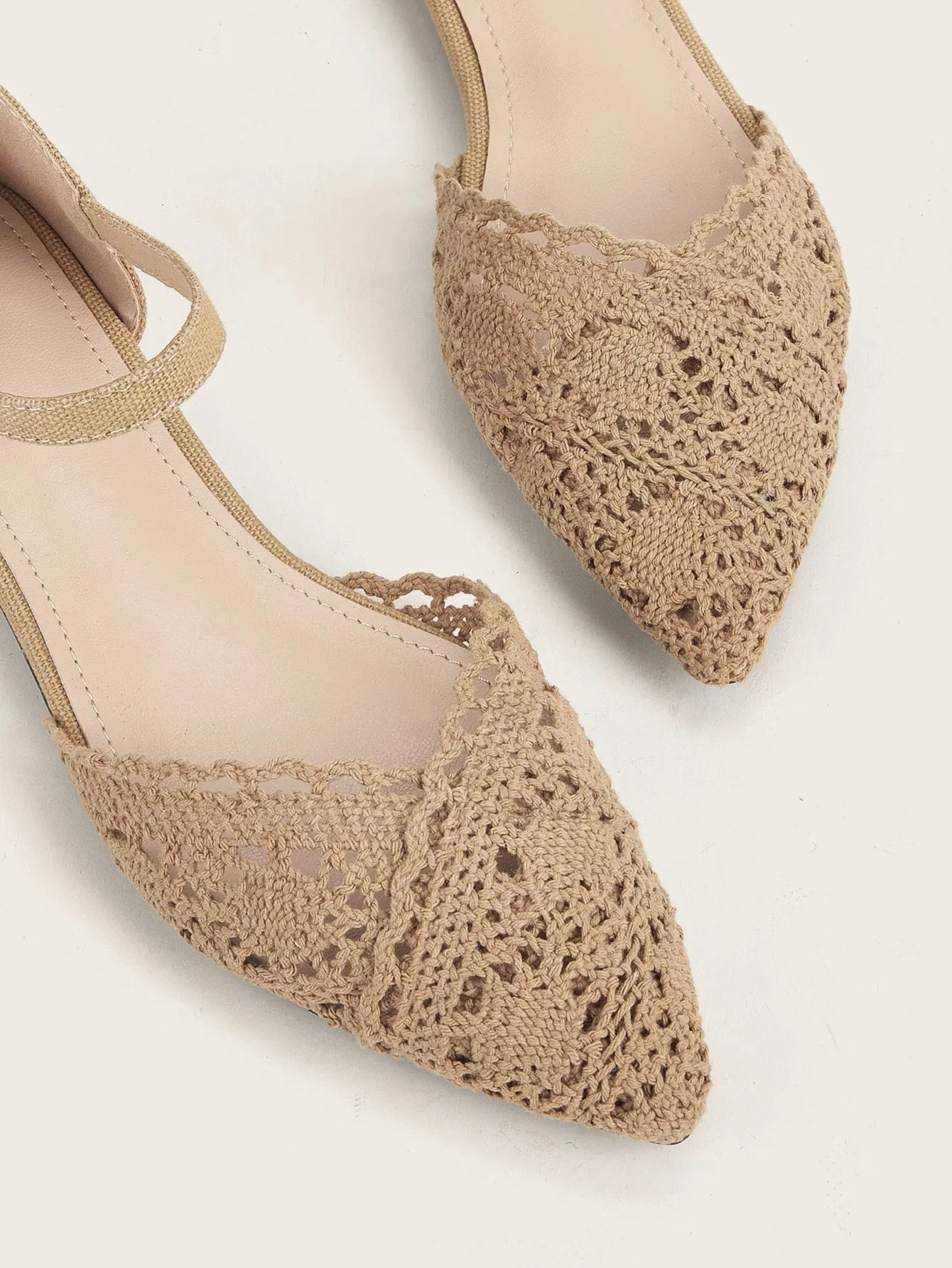 Guipure Lace Insert Ankle Strap Flats