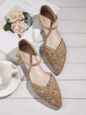 Guipure Lace Insert Ankle Strap Flats