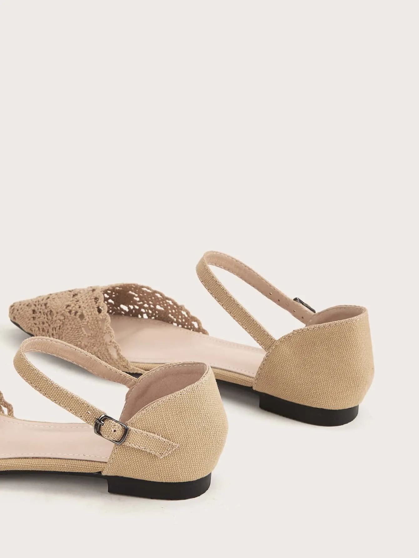 Guipure Lace Insert Ankle Strap Flats