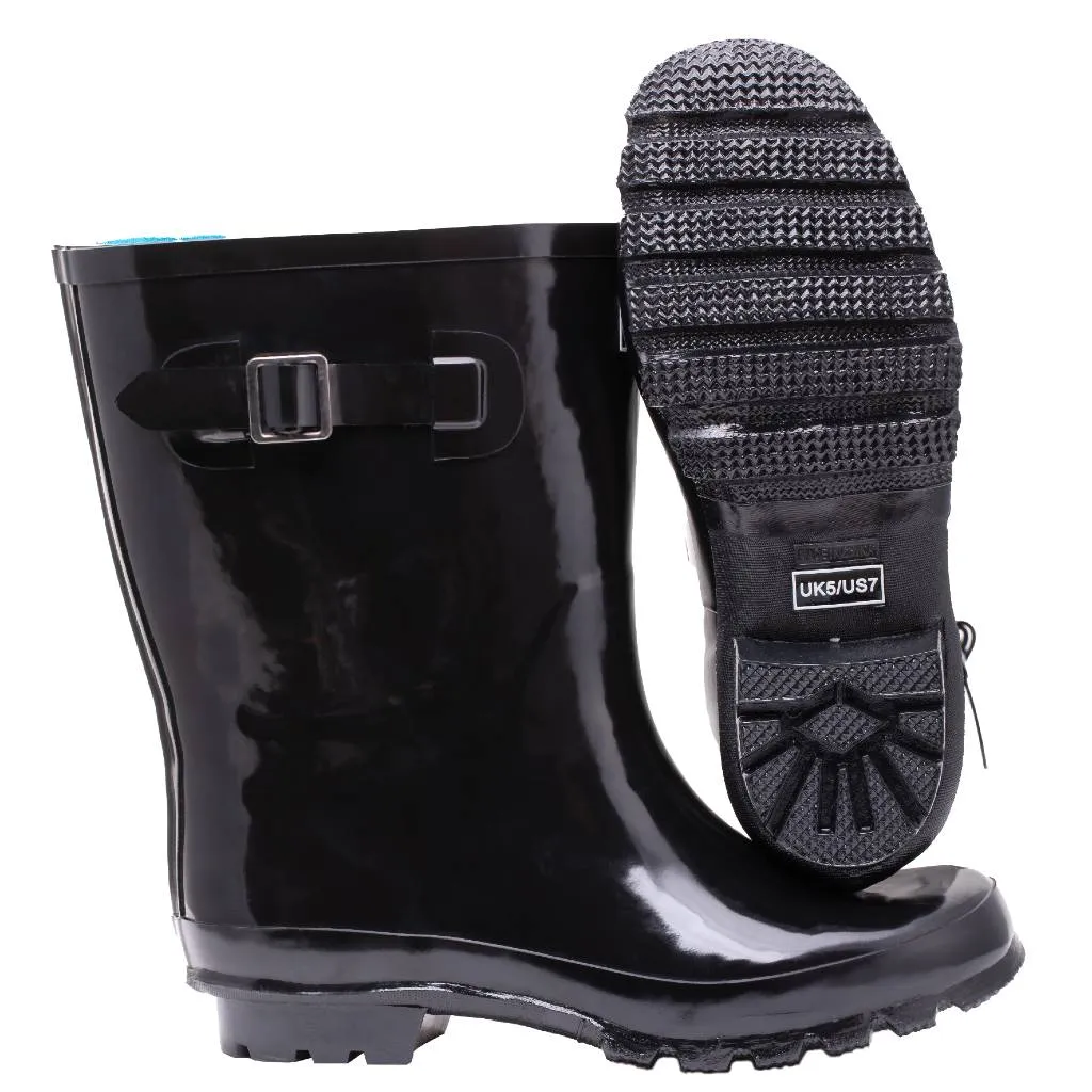 Half Height Rain Boots - Black Glossy - Wide Foot and Ankle