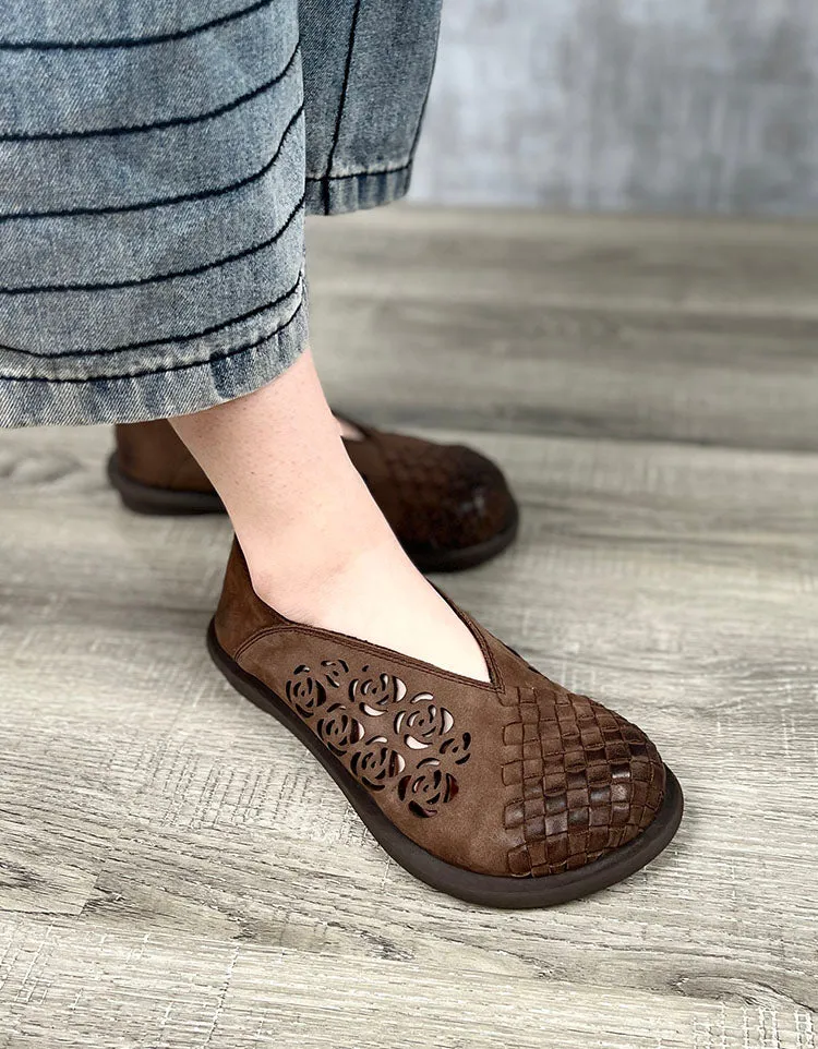 Handmade Leather Woven Wide Toe Box Shoes