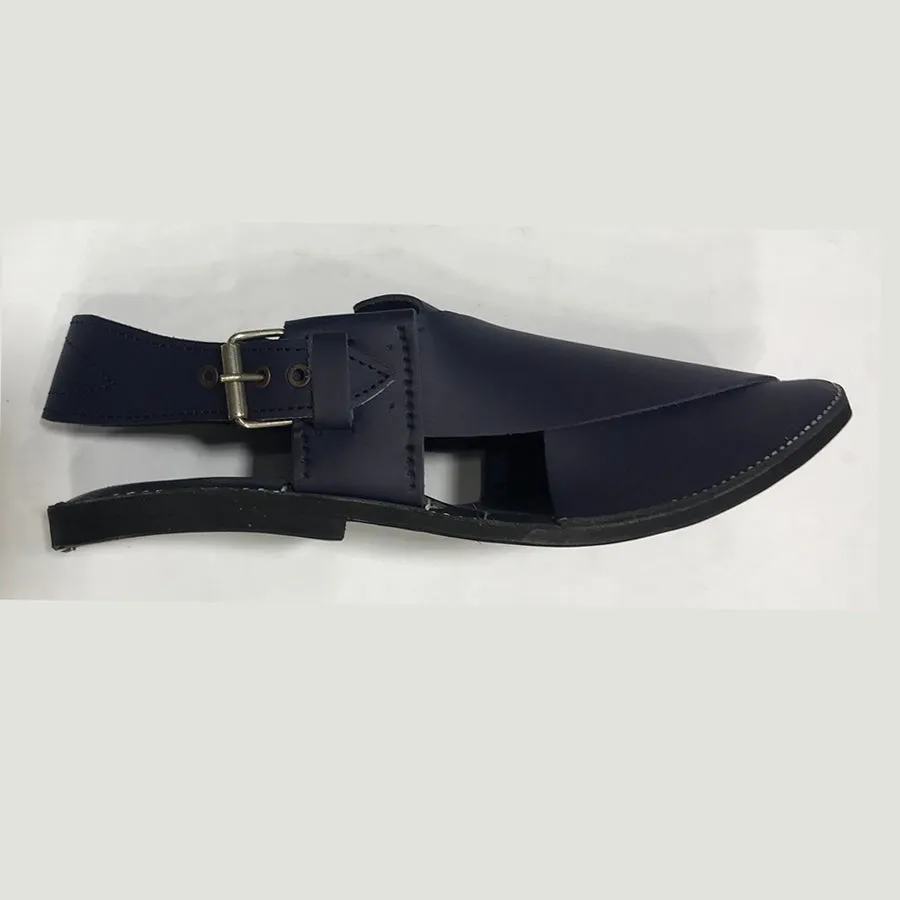 Handmade Men's Blue Leather Peshawari Chappal