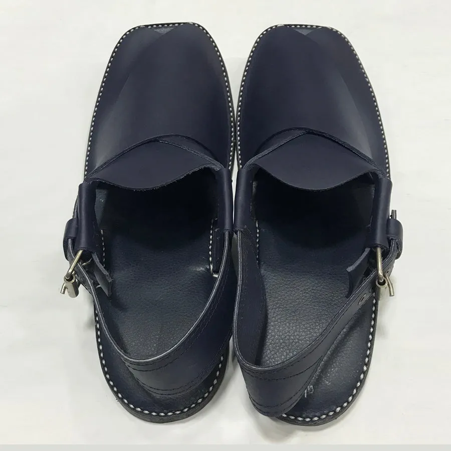 Handmade Men's Blue Leather Peshawari Chappal