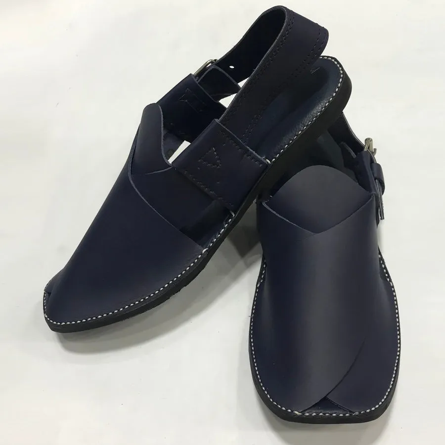 Handmade Men's Blue Leather Peshawari Chappal