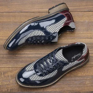 Houndstooth Pattern Leather Men Derby Shoes