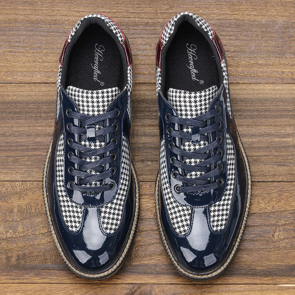 Houndstooth Pattern Leather Men Derby Shoes