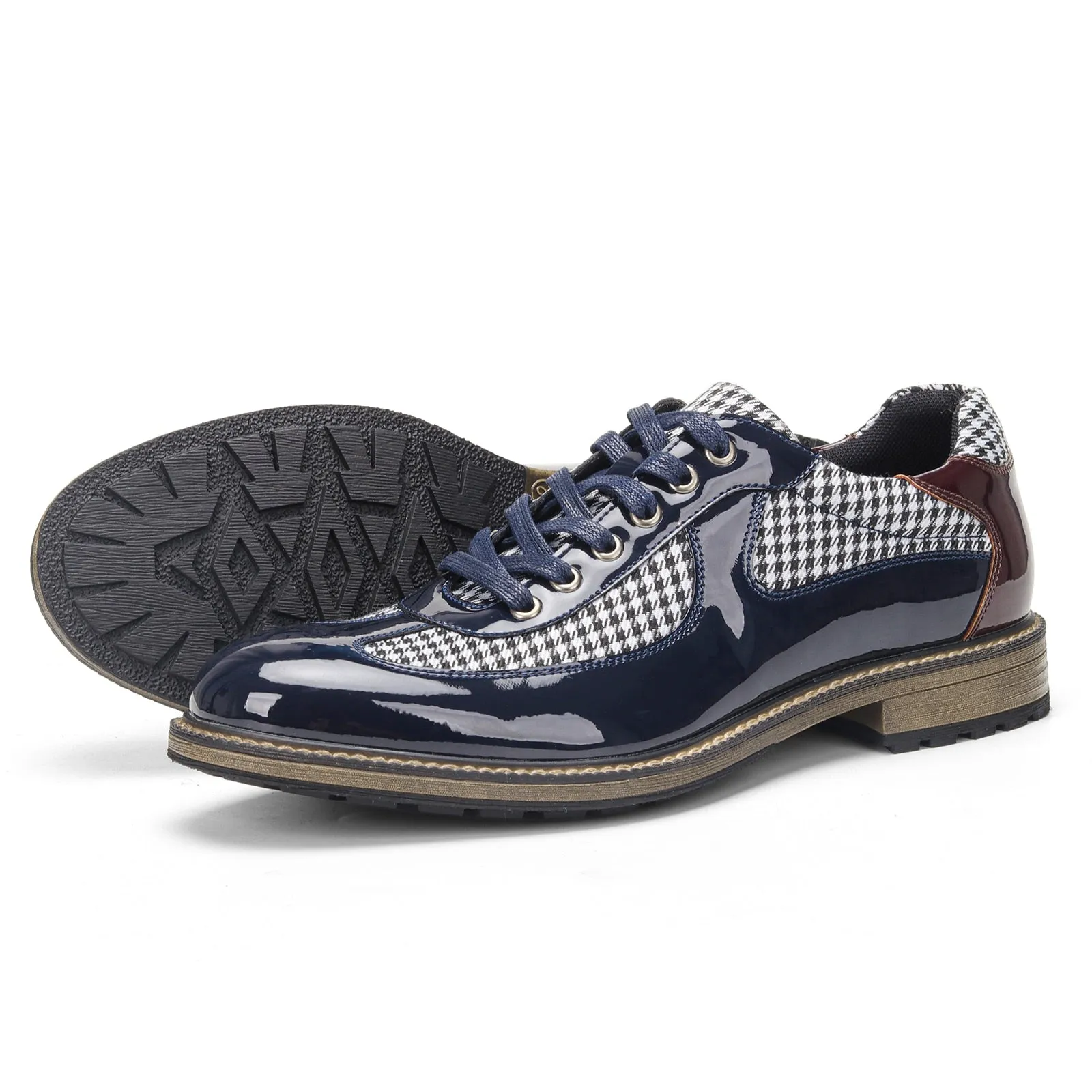 Houndstooth Pattern Leather Men Derby Shoes