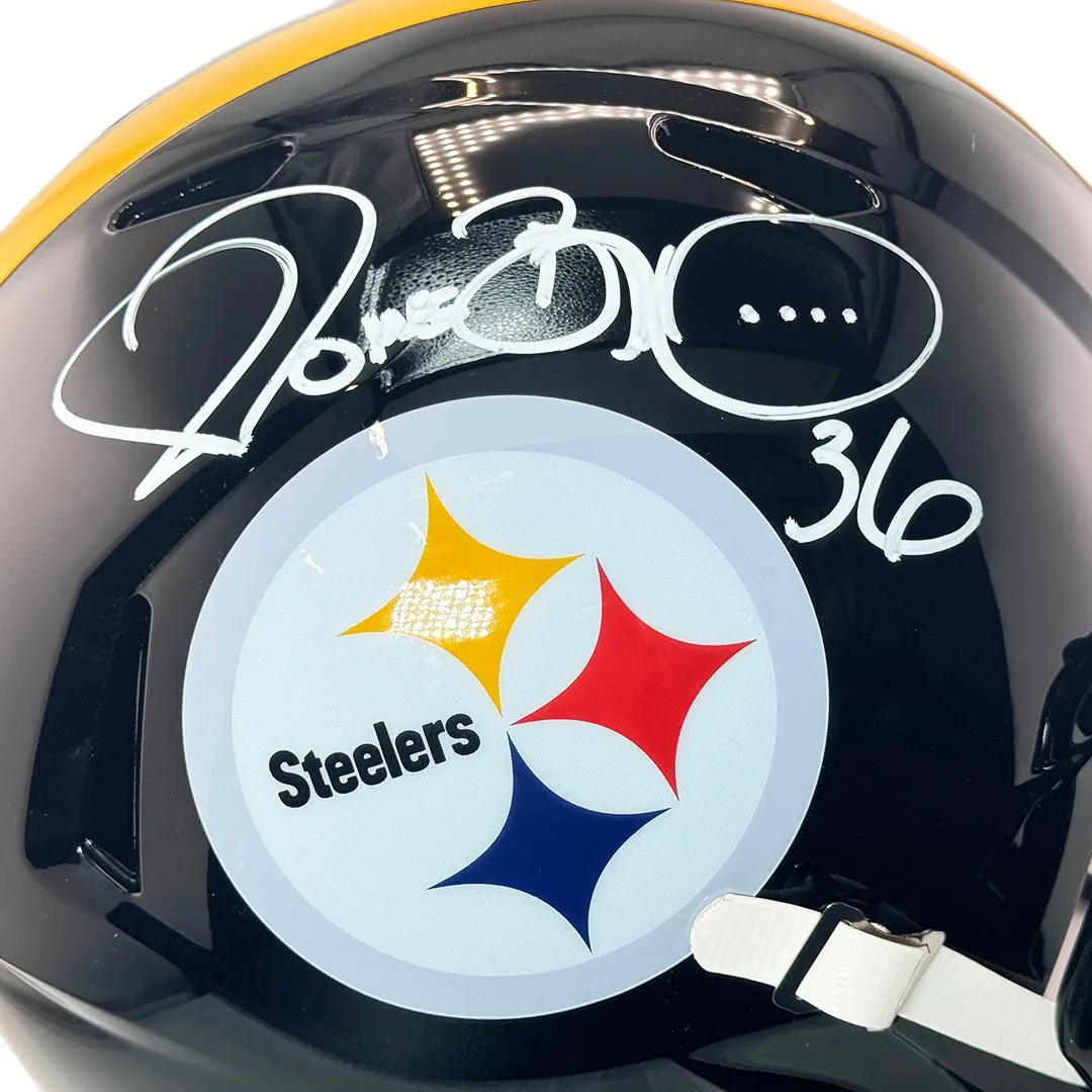 Jerome Bettis Signed White Ink Pittsburgh Steelers Speed Full-Size Replica Football Helmet (Beckett)