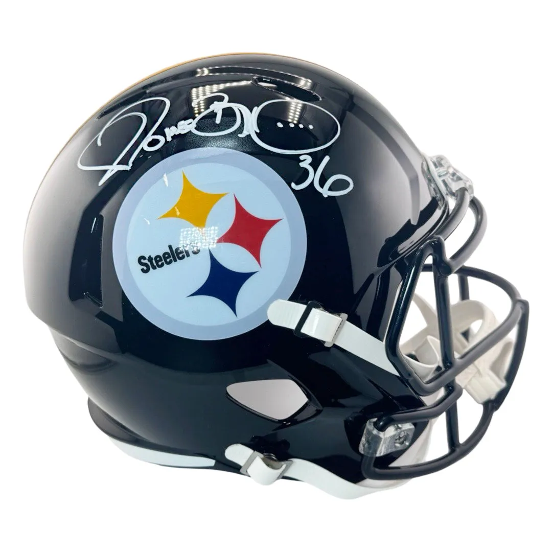 Jerome Bettis Signed White Ink Pittsburgh Steelers Speed Full-Size Replica Football Helmet (Beckett)