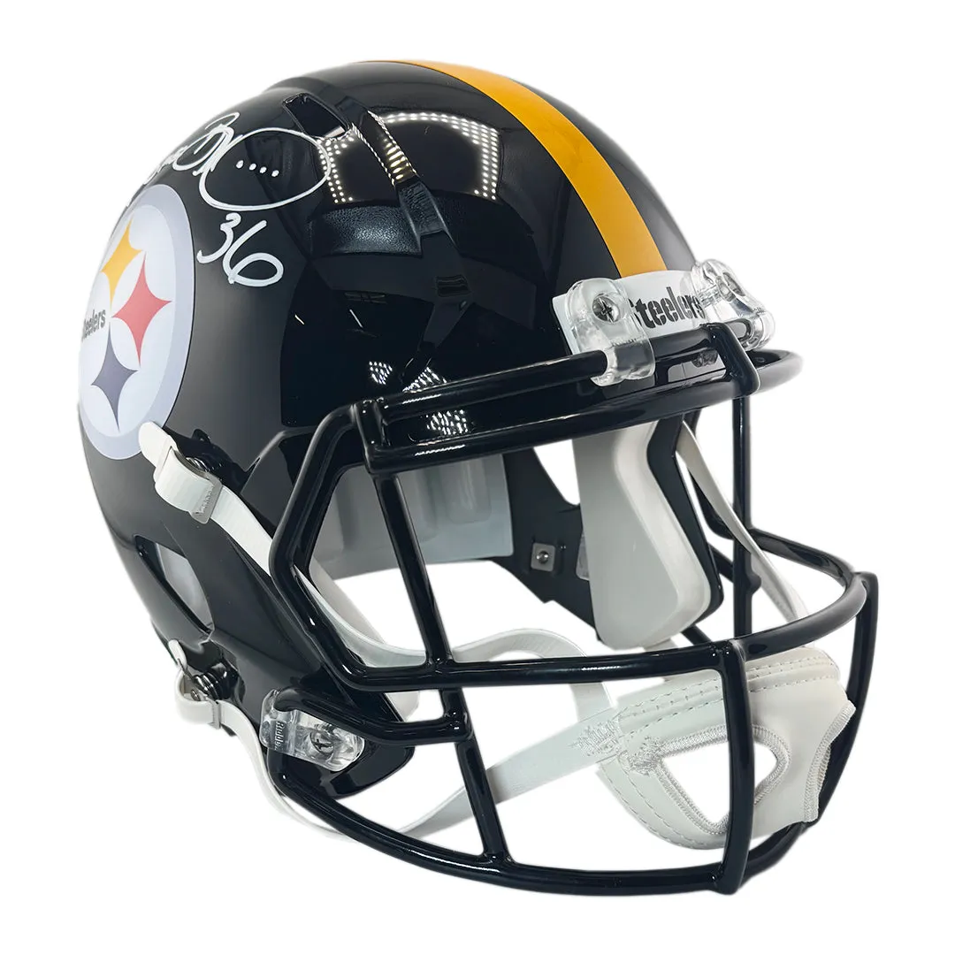 Jerome Bettis Signed White Ink Pittsburgh Steelers Speed Full-Size Replica Football Helmet (Beckett)