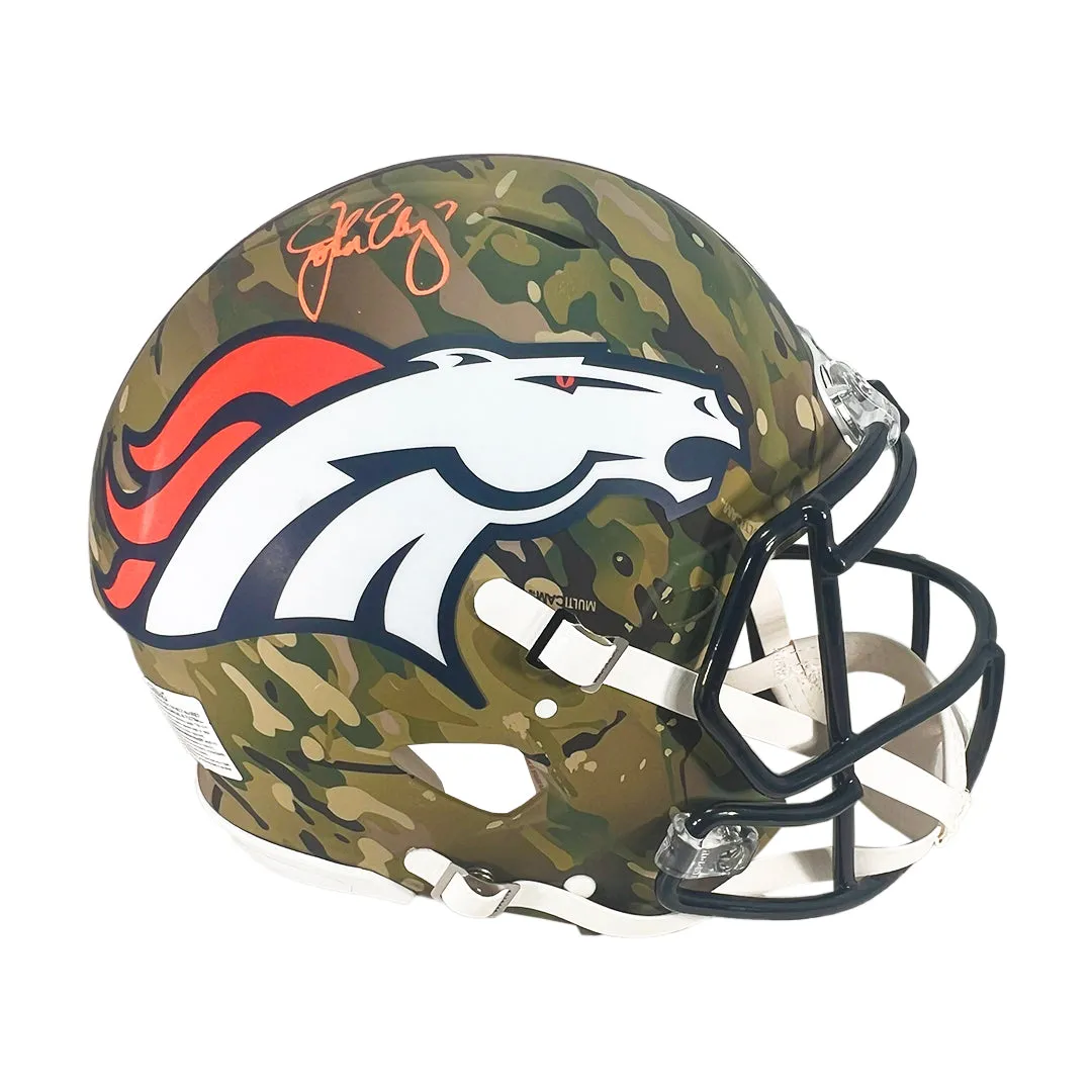 John Elway Signed Denver Broncos Camo Authentic Speed Full-Size Football Helmet (Beckett)