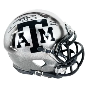 Johnny Manziel Signed 12 Heisman, Johnny Football Inscriptions Texas A&M Ice Hydro Speed Mini Football Helmet (Beckett)