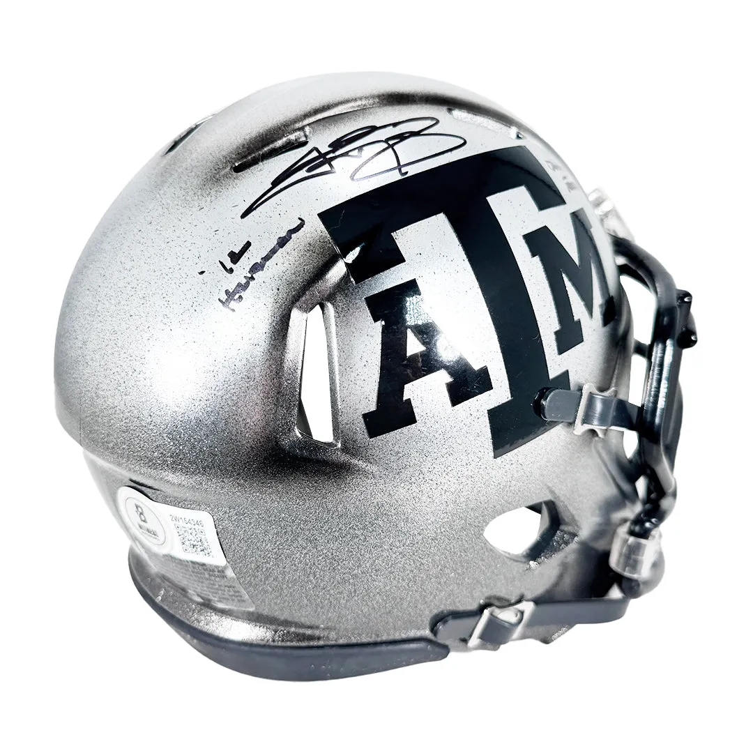 Johnny Manziel Signed 12 Heisman, Johnny Football Inscriptions Texas A&M Ice Hydro Speed Mini Football Helmet (Beckett)