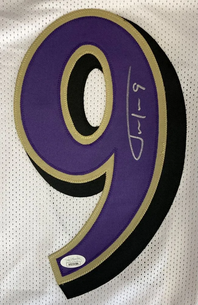 Justin Tucker Baltimore Signed White Football Jersey JSA ITP