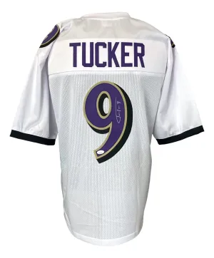 Justin Tucker Baltimore Signed White Football Jersey JSA ITP