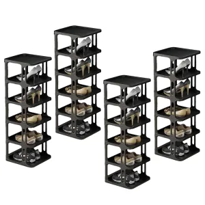 Kuber Industries (Set of 4) Waterproof Plastic Chappal Stand for Slipper & Footwear | 6-Layer Portable Shoe Rack For Home | Collapsible Design - Black