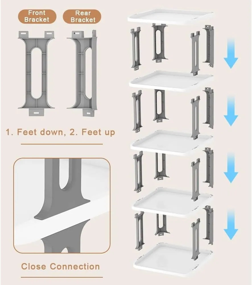 Kuber Industries (Set of 6) Waterproof Plastic Chappal Stand for Slipper & Footwear | 6-Layer Portable Shoe Rack For Home | Collapsible Design - Black