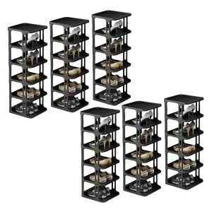 Kuber Industries (Set of 6) Waterproof Plastic Chappal Stand for Slipper & Footwear | 6-Layer Portable Shoe Rack For Home | Collapsible Design - Black