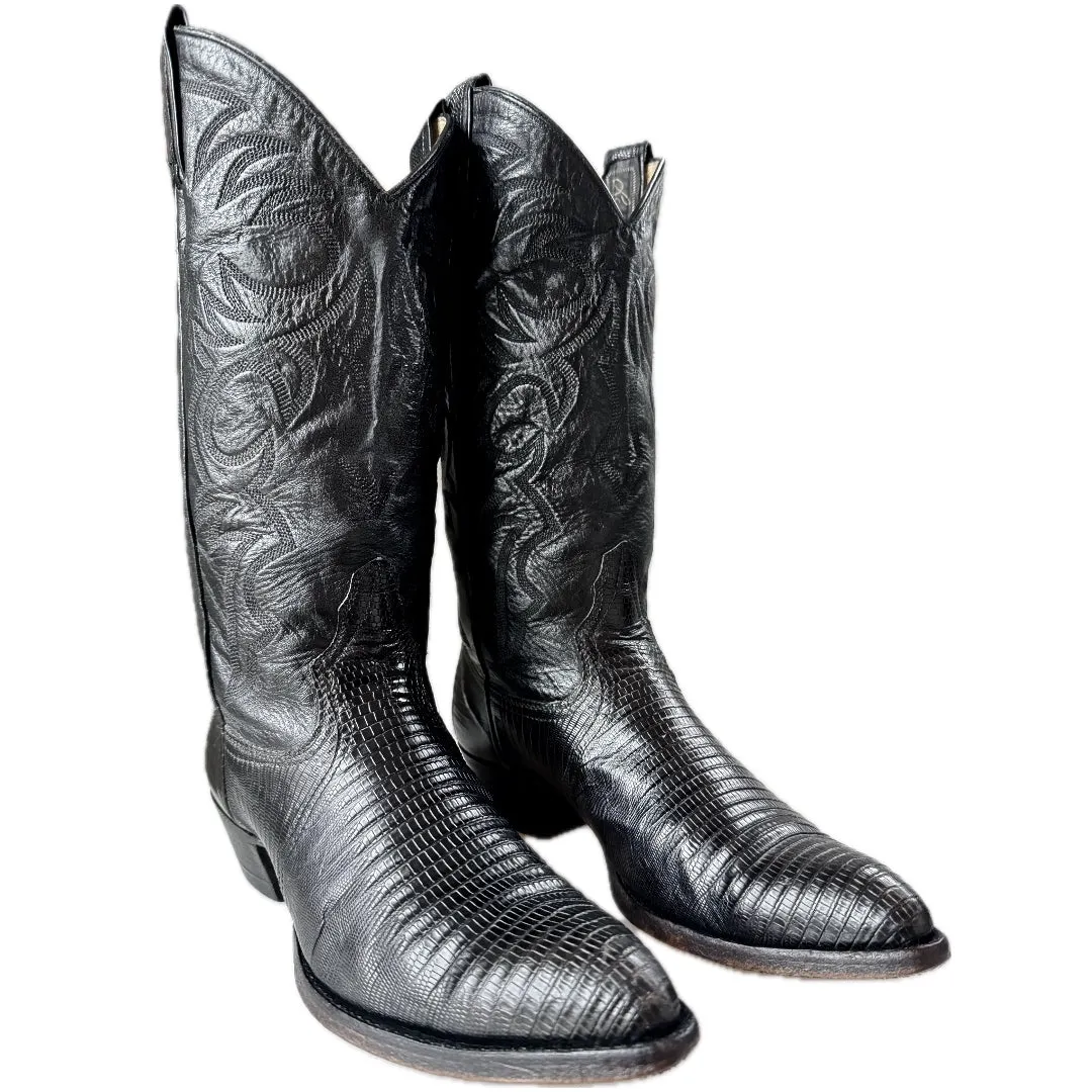 LARRY MAHAN Vintage Lizard Black Cowboy Boots