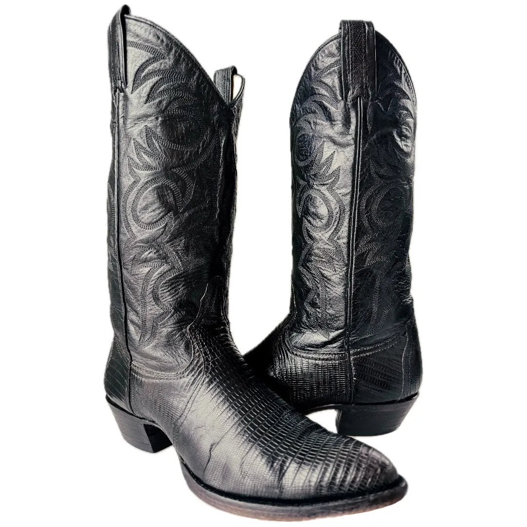 LARRY MAHAN Vintage Lizard Black Cowboy Boots