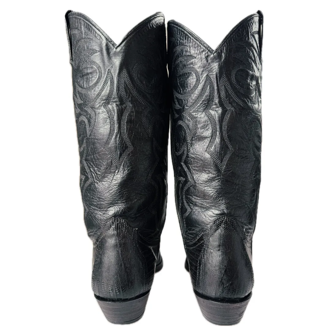 LARRY MAHAN Vintage Lizard Black Cowboy Boots