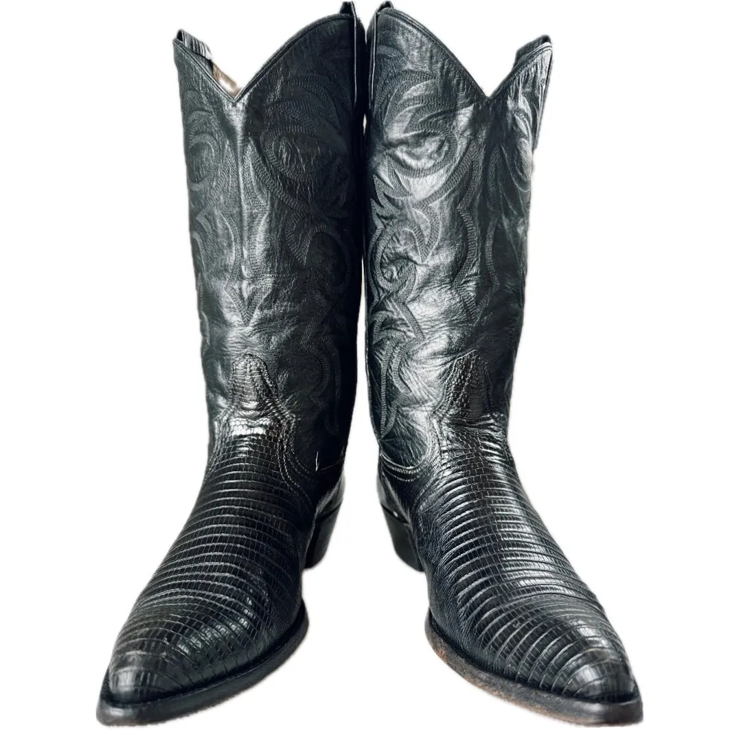 LARRY MAHAN Vintage Lizard Black Cowboy Boots