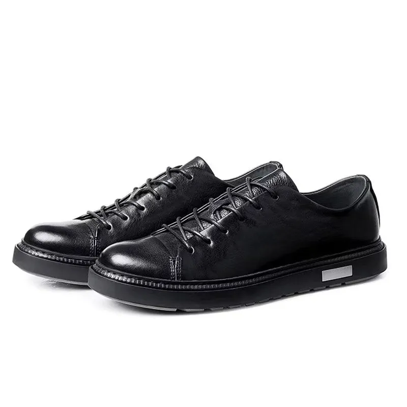 LeatherLux Round Toe Elegant Lace-Up Casual Shoes