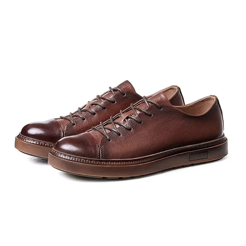 LeatherLux Round Toe Elegant Lace-Up Casual Shoes