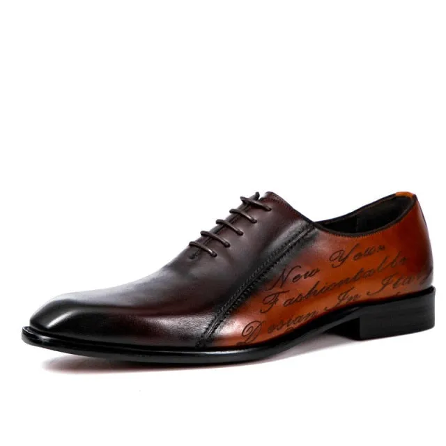 Letter Pattern Leather Brogue Dress Shoes