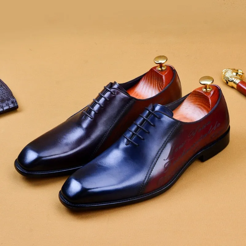 Letter Pattern Leather Brogue Dress Shoes