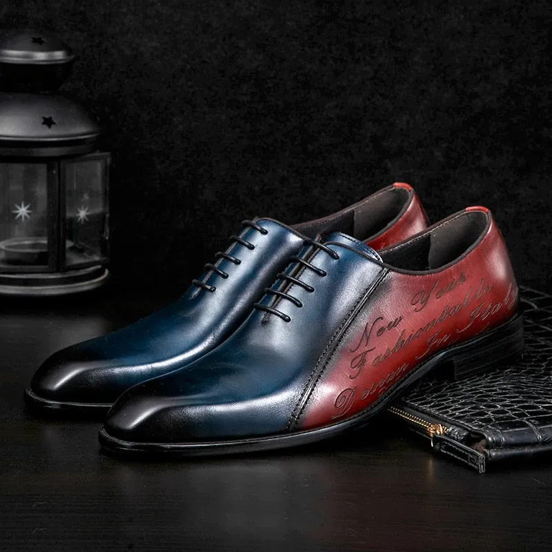 Letter Pattern Leather Brogue Dress Shoes