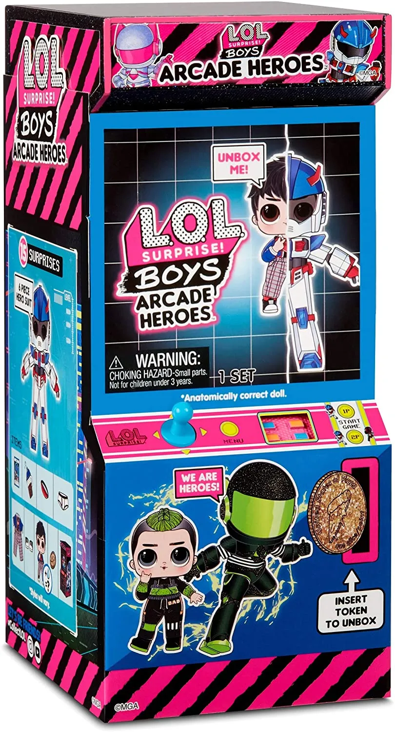 LOL Surprise Boys Arcade Heroes Action Figure Doll with 15 Surprises Including Hero Suit and Boy Doll or Ultra-Rare Girl Doll, Shoes, Accessories, Trading Card