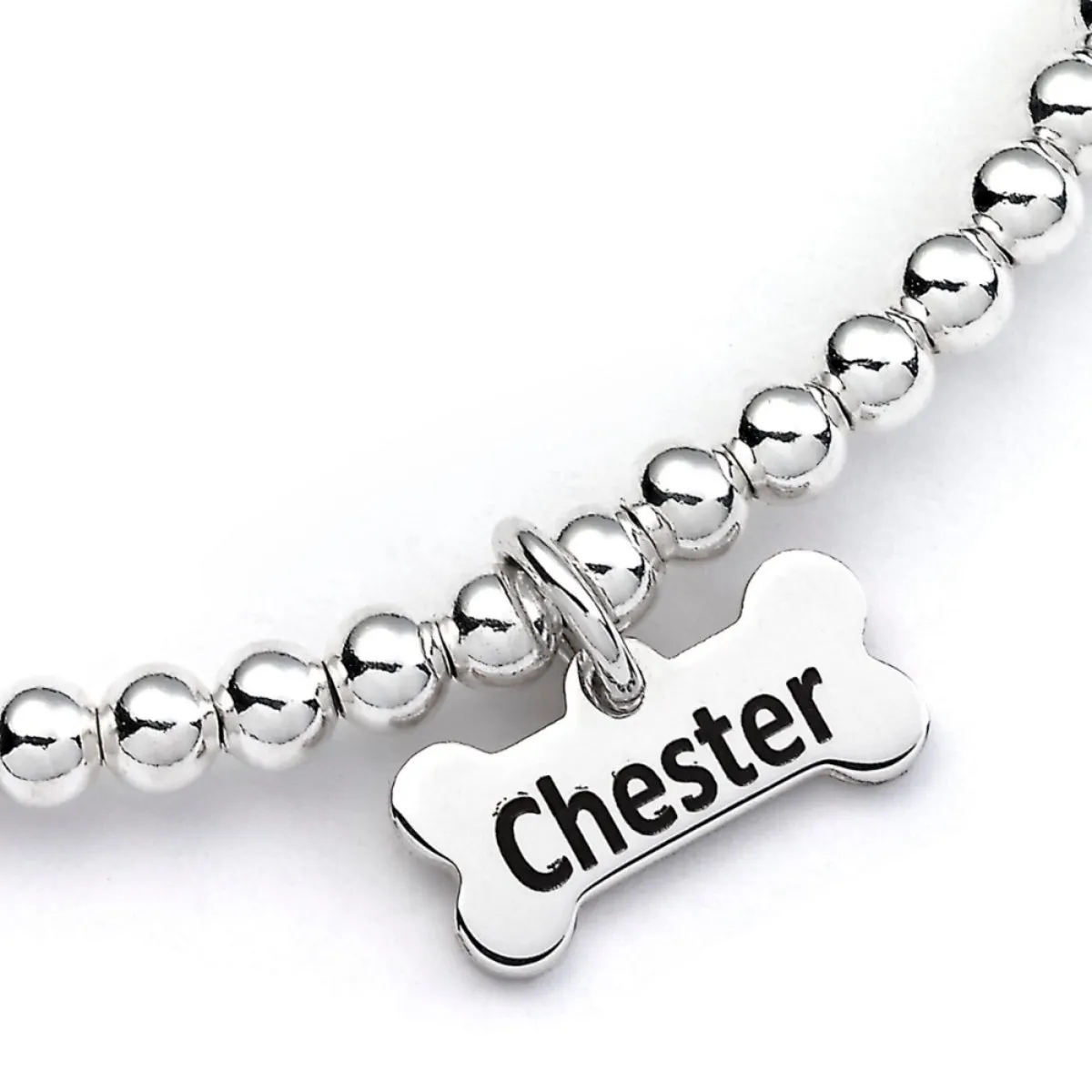 Manchester Terrier Silhouette Silver Ball Bead Bracelet - Personalised