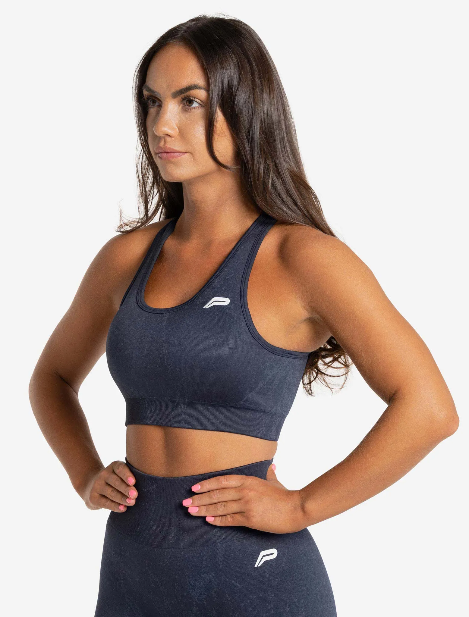 Marble Seamless Sports Bra - Navy