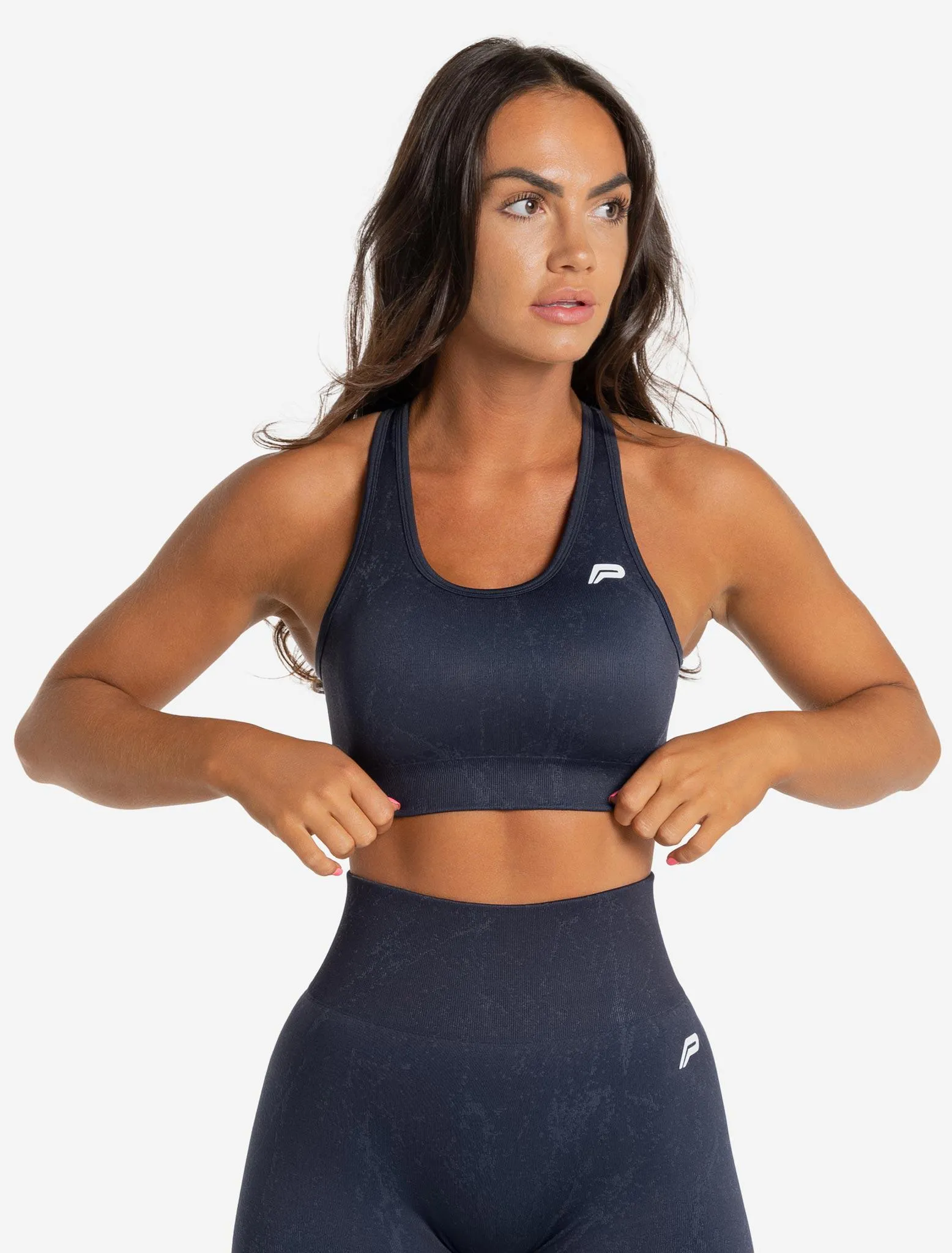 Marble Seamless Sports Bra - Navy