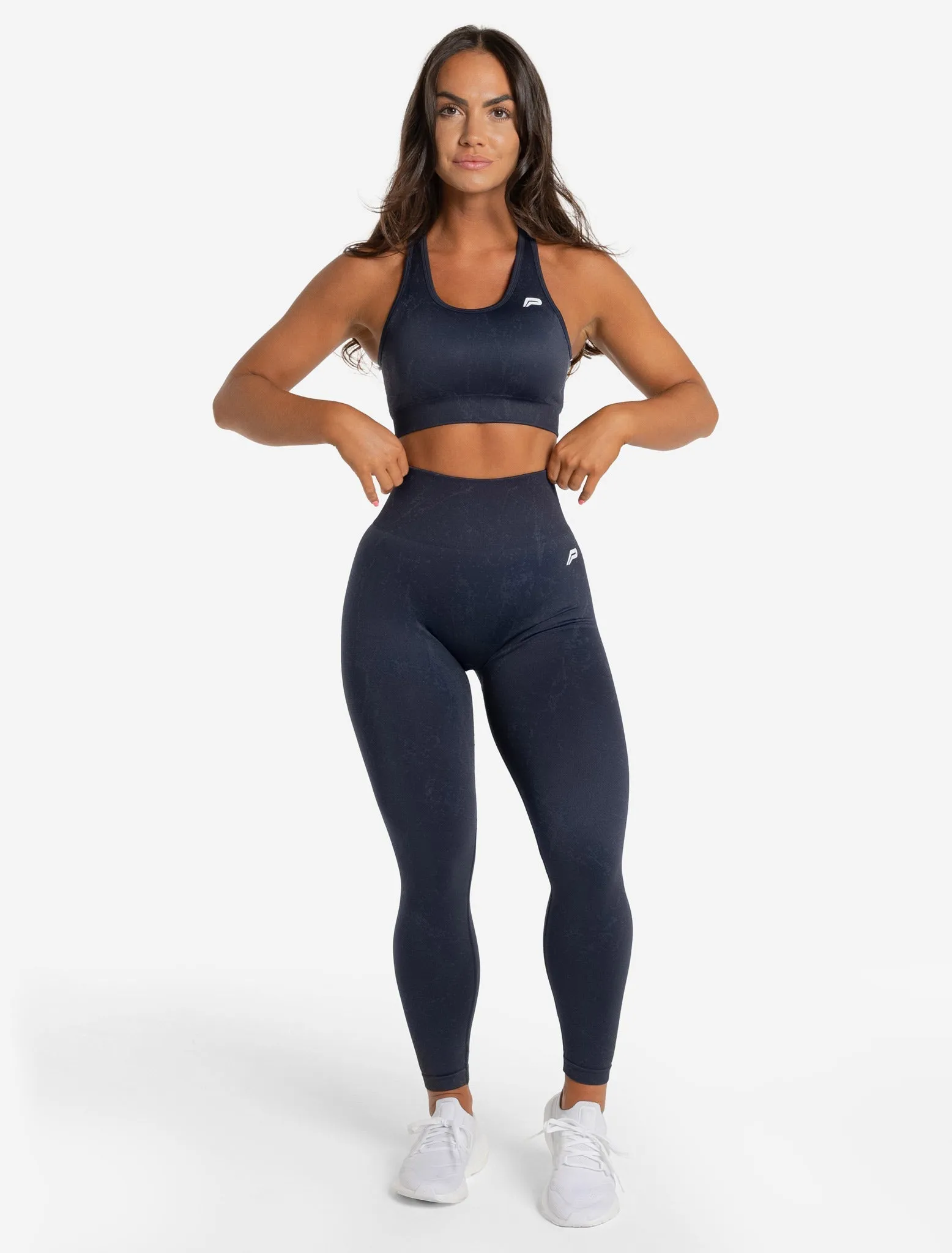 Marble Seamless Sports Bra - Navy