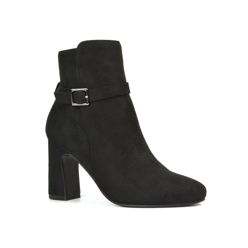 Maria Block High Heel Winter Zip Up Ankle Boots in Black Faux Suede