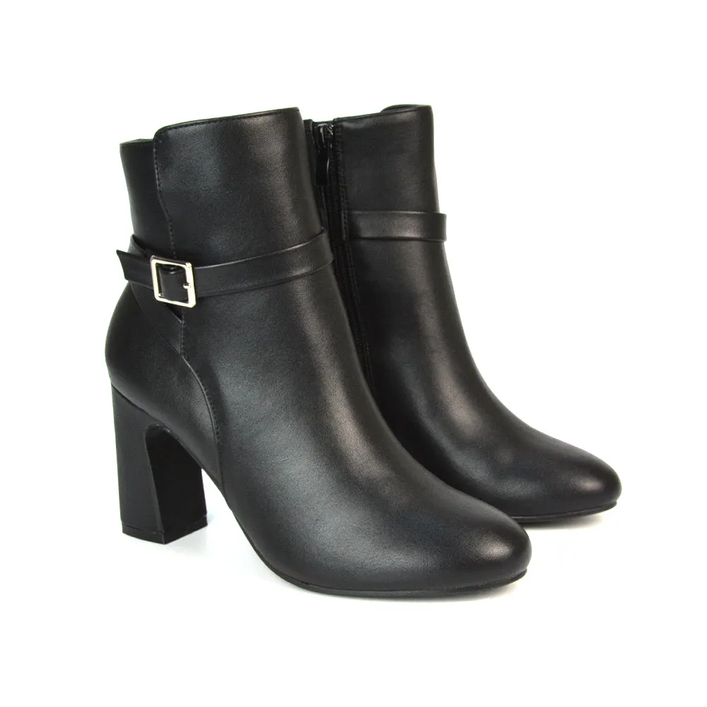 Maria Block High Heel Winter Zip Up Ankle Boots in Black Faux Suede