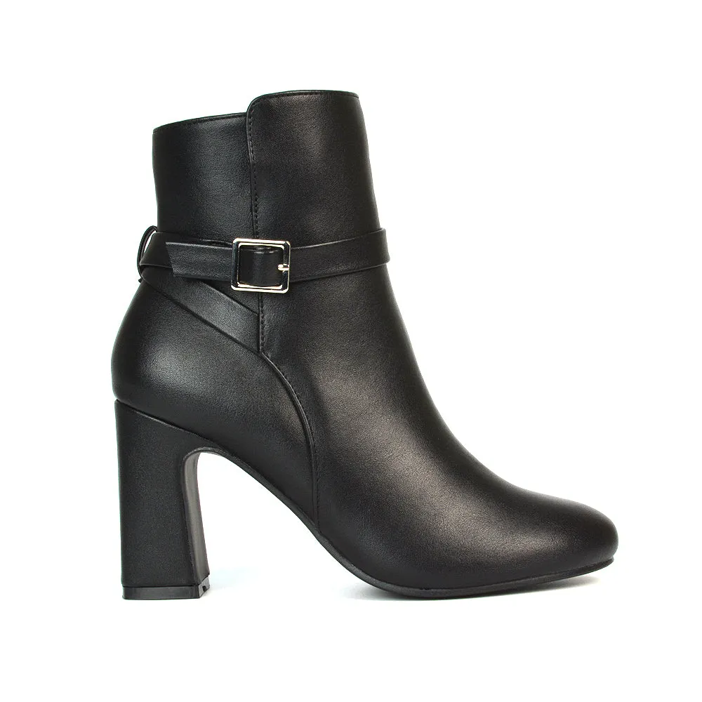 Maria Block High Heel Winter Zip Up Ankle Boots in Black Faux Suede