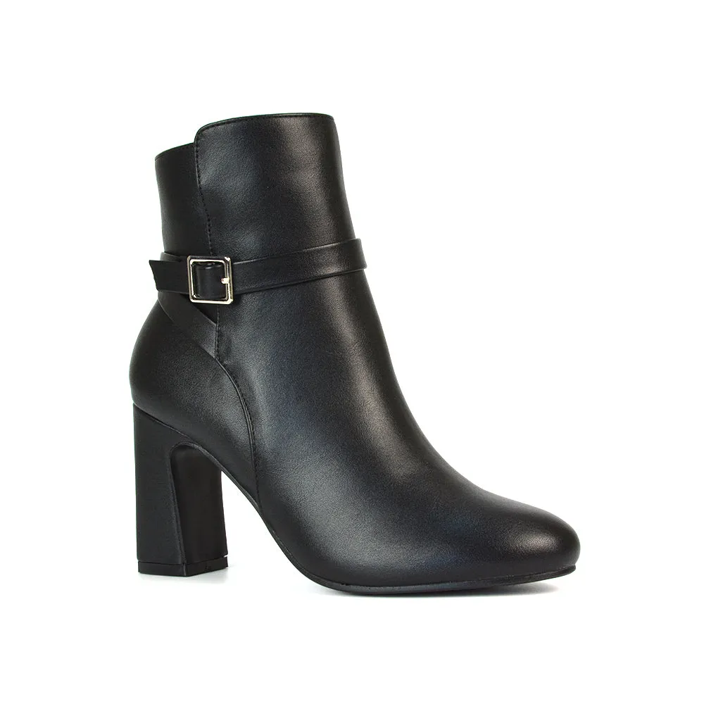 Maria Block High Heel Winter Zip Up Ankle Boots in Black Faux Suede