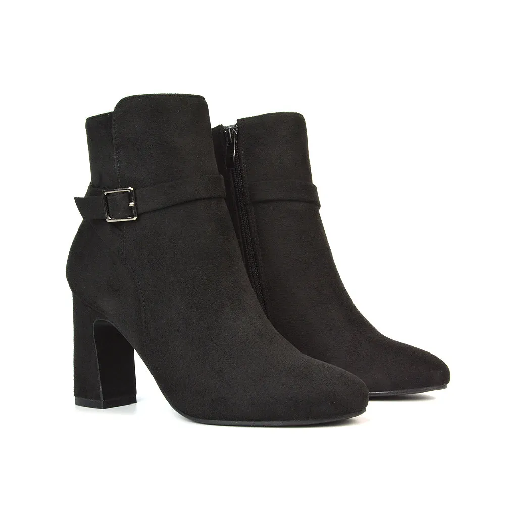 Maria Block High Heel Winter Zip Up Ankle Boots in Black Faux Suede