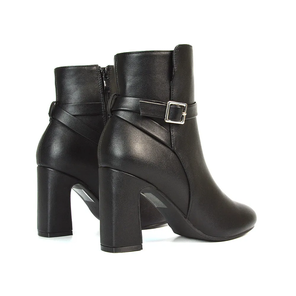 Maria Block High Heel Winter Zip Up Ankle Boots in Black Faux Suede