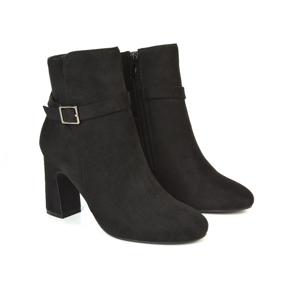 Maria Block High Heel Winter Zip Up Ankle Boots in Black Faux Suede