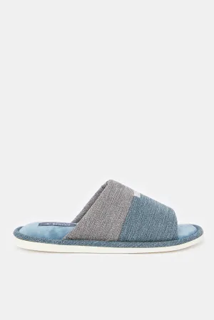 Men Blue And Grey Plain Slipper