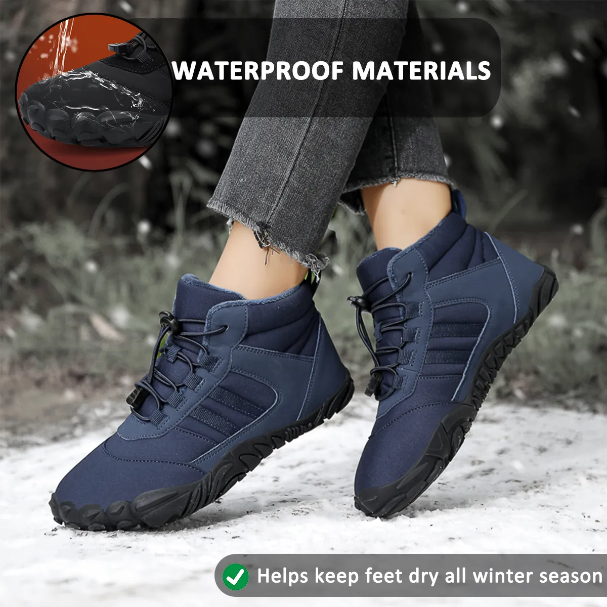 Men's Barefoot Shoes Winter Waterproof Trail Running Shoes Warm Lined Winter Shoes Unisex Outdoor Snow Boots Non-Slip Winter Boots